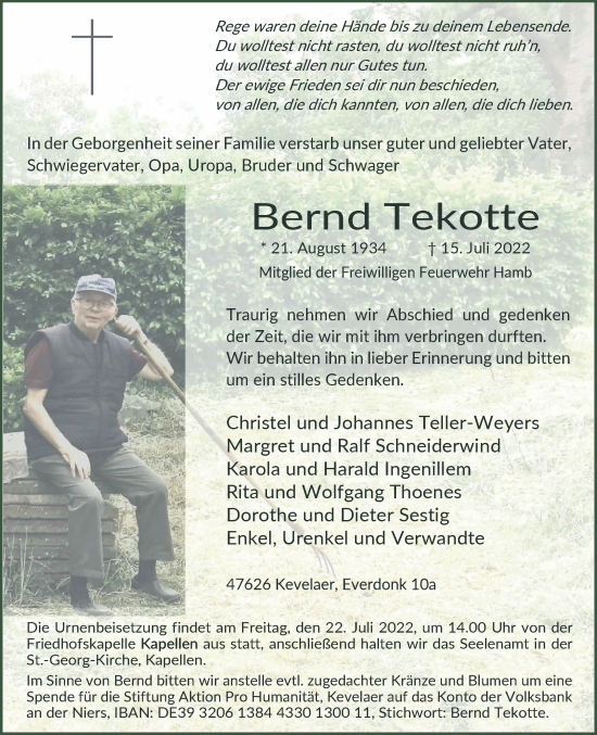 Traueranzeige von Bernd Tekotte 