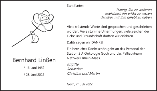 Traueranzeige von Bernhard Linßen 