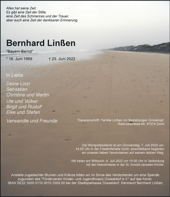 Traueranzeige von Bernhard Linßen 