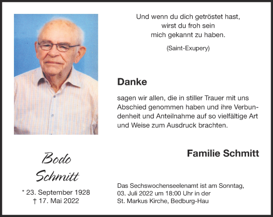 Traueranzeige von Bodo Schmitt 