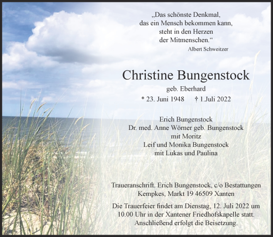 Traueranzeige von Christine Bungenstock 