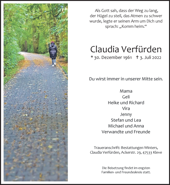 Traueranzeige von Claudia Verfürden 