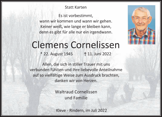 Traueranzeige von Clemens Cornelissen 