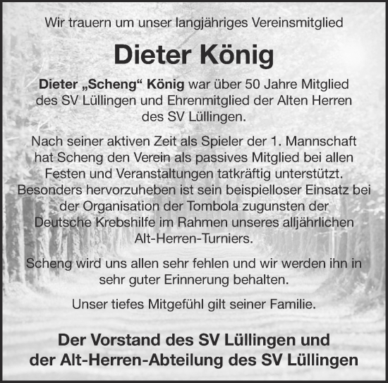 Traueranzeige von Dieter König 