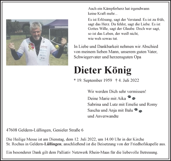 Traueranzeige von Dieter König 