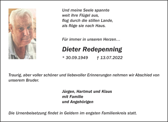 Traueranzeige von Dieter Redepenning 