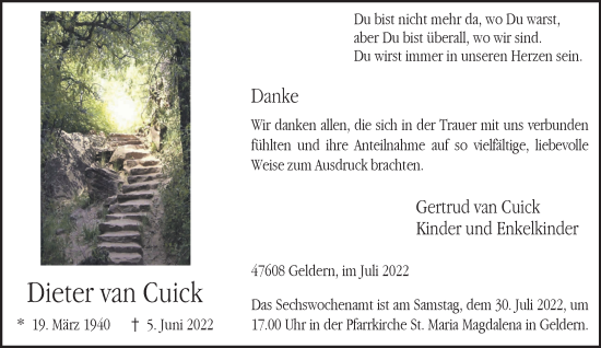 Traueranzeige von Dieter van Cuick 
