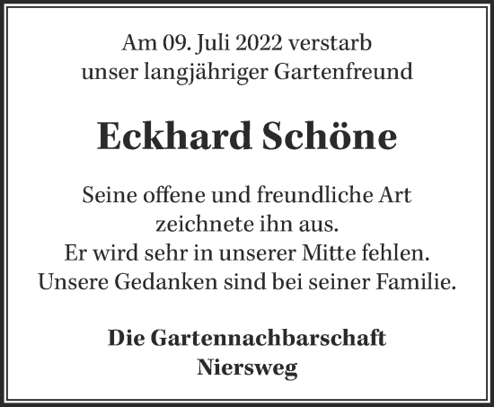 Traueranzeige von Eckhard Schöne 