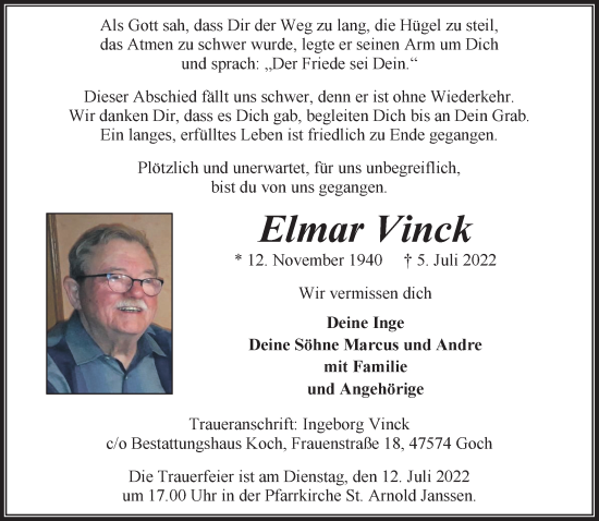 Traueranzeige von Elmar Vinck 