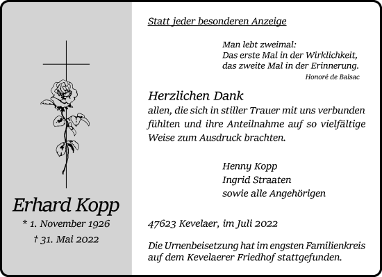 Traueranzeige von Erhard Kopp 