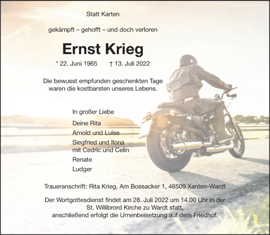 Traueranzeige von Ernst Krieg 