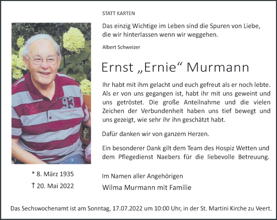 Traueranzeige von Ernst Murmann 
