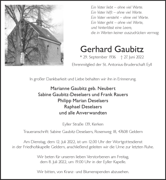 Traueranzeige von Gerhard Gaubitz 