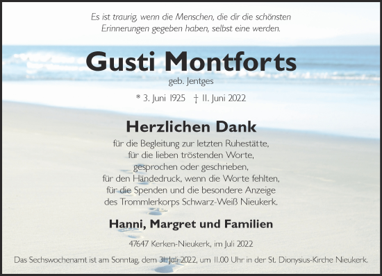 Traueranzeige von Gusti Montforts 