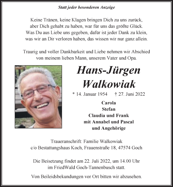 Traueranzeige von Hans-Jürgen Walkowiak 