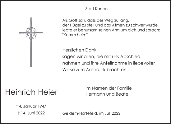 Traueranzeige von Heinrich Heier 