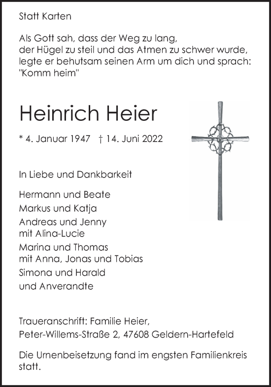 Traueranzeige von Heinrich Heier 