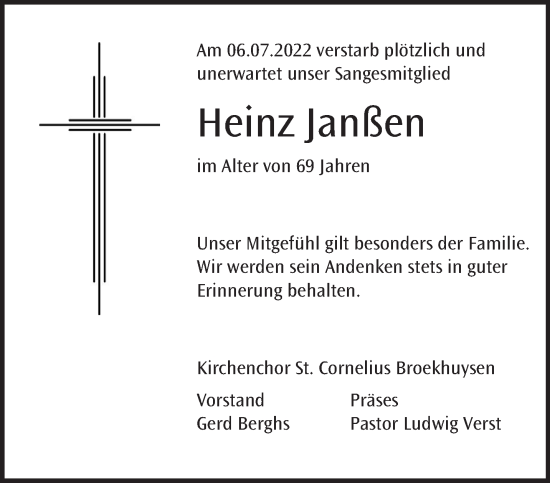 Traueranzeige von Heinz Janßen 