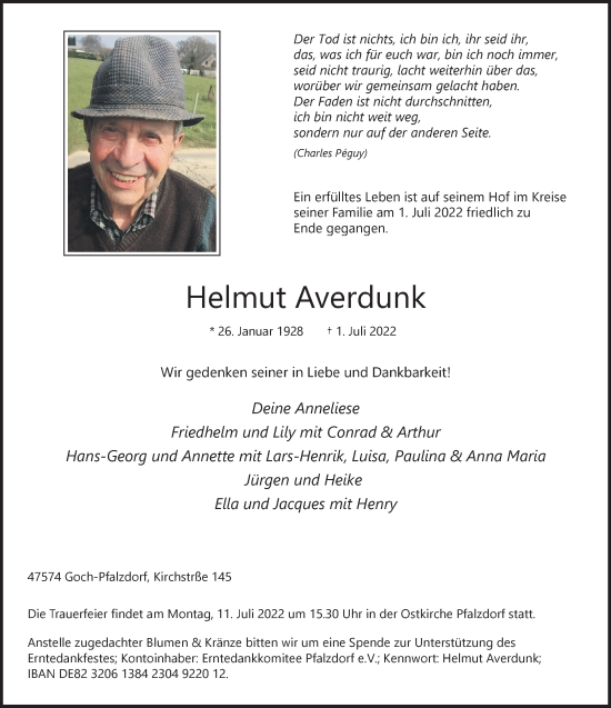 Traueranzeige von Helmut Averdunk 
