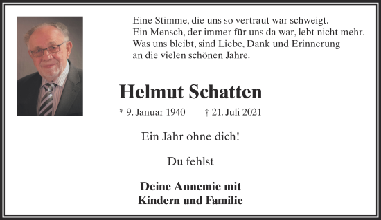 Traueranzeige von Helmut Schatten 