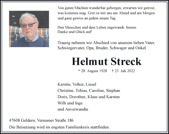 Traueranzeige von Helmut Streck 