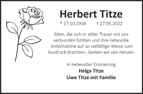 Traueranzeige von Herbert Titze 