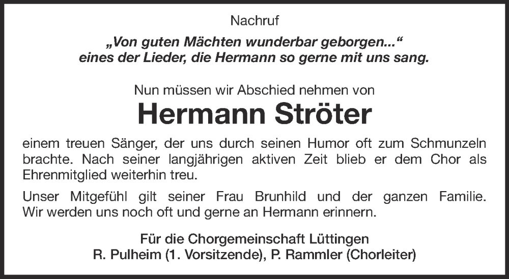  Traueranzeige für Hermann Ströter vom 02.07.2022 aus 