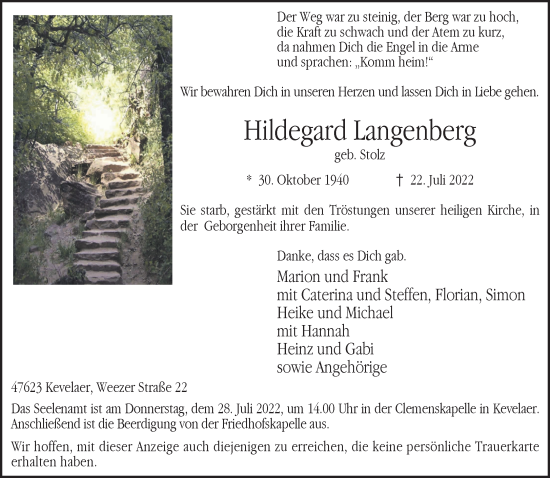 Traueranzeige von Hildegard Langenberg 