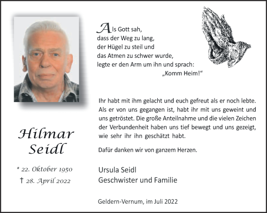 Traueranzeige von Hilmar Seidl 