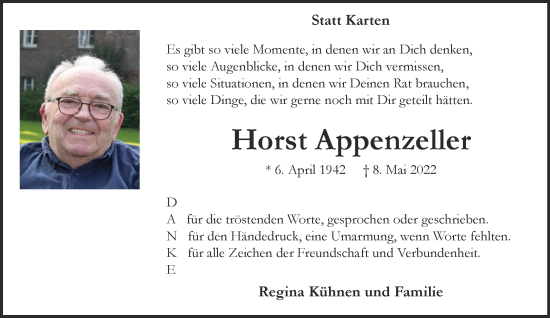 Traueranzeige von Horst Appenzeller 
