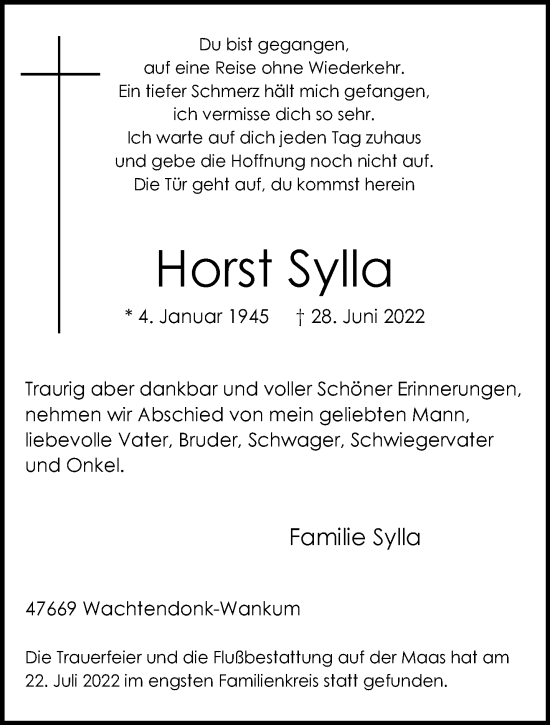 Traueranzeige von Horst Sylla 