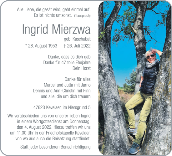 Traueranzeige von Ingrid Mierzwa 