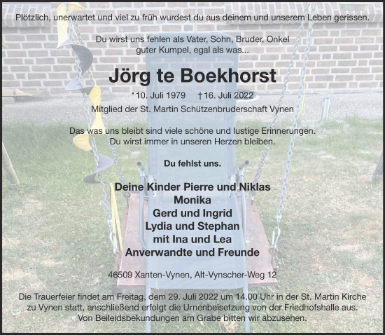 Traueranzeige von Jörg te Boekhorst 