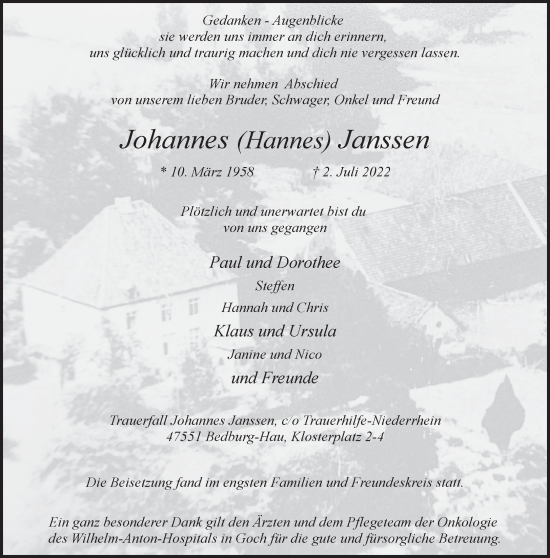 Traueranzeige von Johannes Janssen 