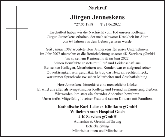 Traueranzeige von Jürgen Jenneskens 