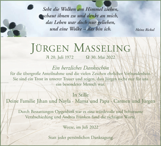 Traueranzeige von Jürgen Masseling 