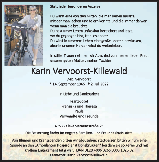 Traueranzeige von Karin Vervoorst-Killewald 