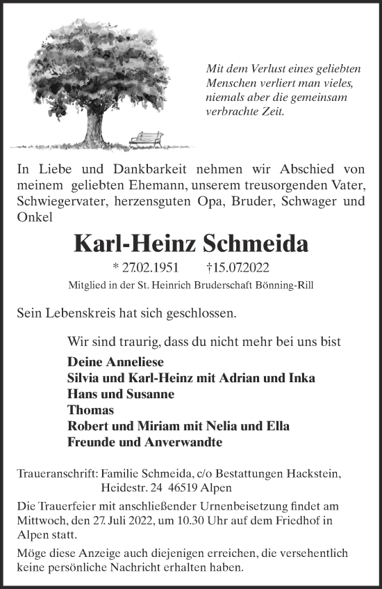 Traueranzeige von Karl-Heinz Schmeida 
