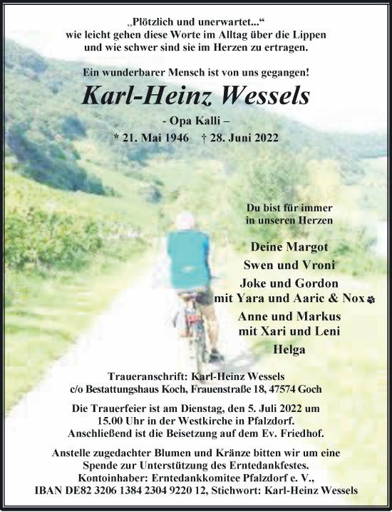 Traueranzeige von Karl-Heinz Wessels 