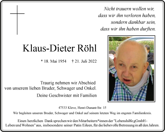 Traueranzeige von Klaus-Dieter Röhl 