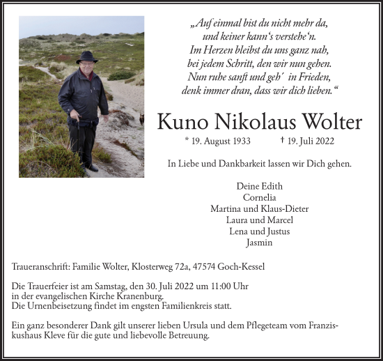Traueranzeige von Kuno Nikolaus Wolter 