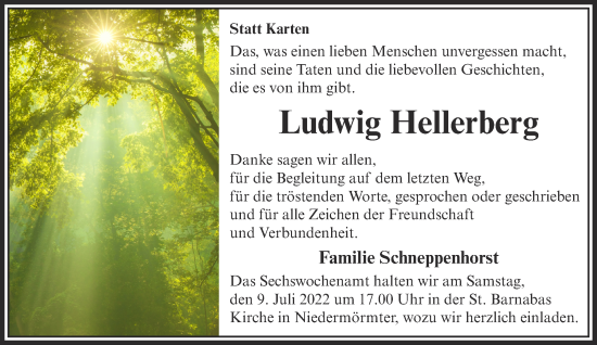 Traueranzeige von Ludwig Hellerberg 
