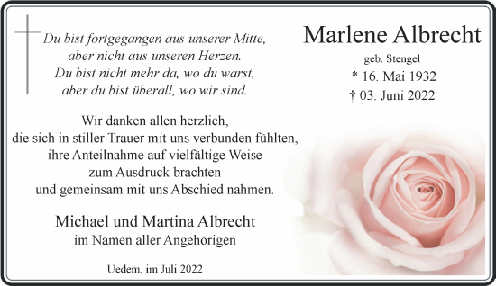 Traueranzeige von Marlene Albrecht 