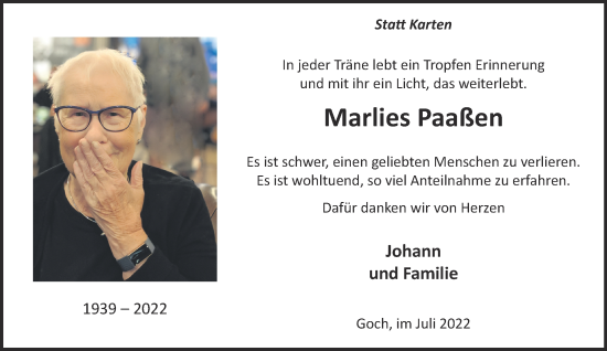 Traueranzeige von Marlies Paaßen 