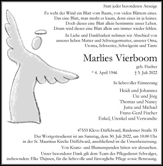 Traueranzeige von Marlies Vierboom 