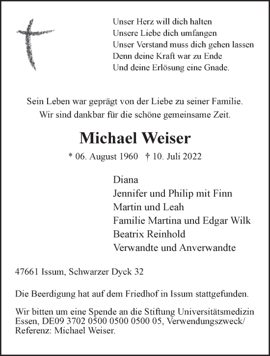Traueranzeige von Michael Weiser 