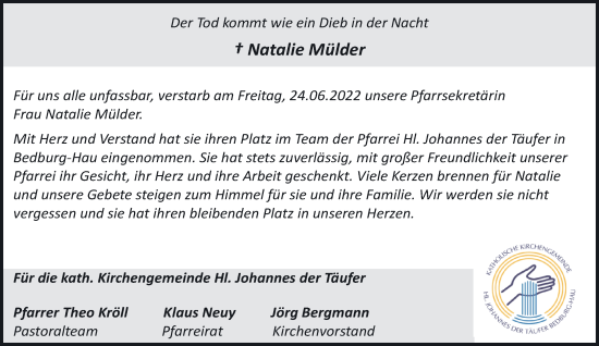 Traueranzeige von Natalie Mülder 
