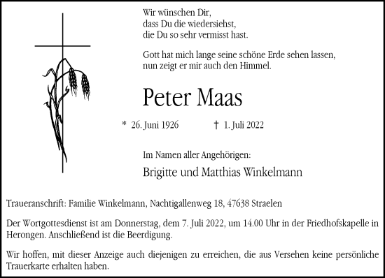 Traueranzeige von Peter Maas 