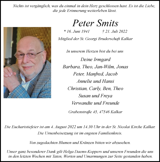 Traueranzeige von Peter Smits 