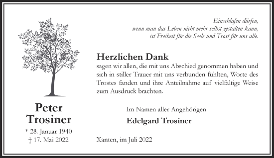 Traueranzeige von Peter Trosiner 